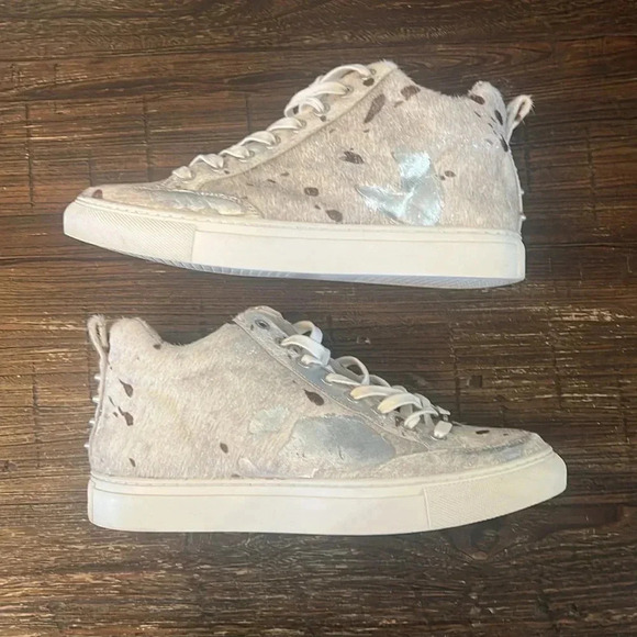 J/Slides Ludlow Metallic Calf Hair High Top Sneakers Women’s 8.5 Platform Luxe - Picture 3 of 10